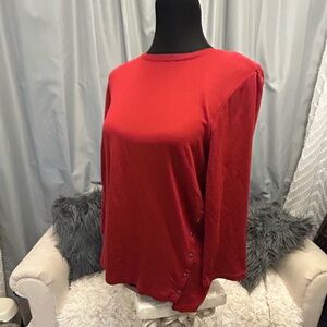 J. Jill M Red Perfect Pima Cotton Side-Button Tee In Pimento 3/4 Sleeves 126
